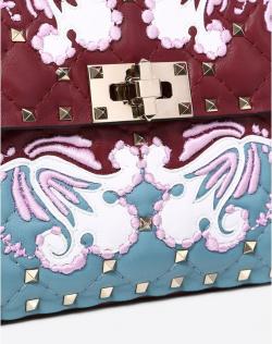 Pre Owned Valentino Multicolor Embroidered Leather Medium Rockstud Spike.It Chain Shoulder Bag