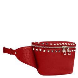 Pre Owned Valentino Rosso V. Grainy Leather Rockstud Belt Bag Size 75