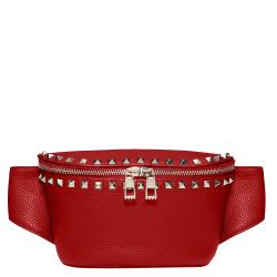 Pre Owned Valentino Rosso V. Grainy Leather Rockstud Belt Bag Size 75