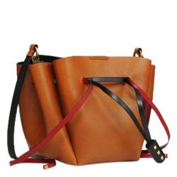 Pre Owned Valentino Tan Leather Medium VLOGO Bucket Bag