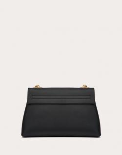 Pre Owned Valentino Black Grainy Leather Medium VRING Chain Shoulder Bag