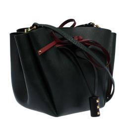 Pre Owned Valentino Green Leather Medium VLOGO Bucket Bag