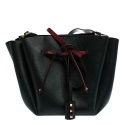 Pre Owned Valentino Green Leather Medium VLOGO Bucket Bag