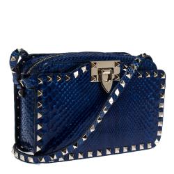 Pre Owned Valentino Blue Python Rockstud Crossbody Bag