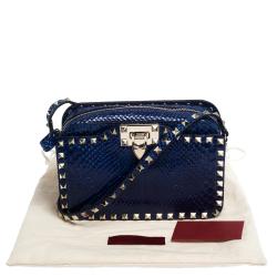 Pre Owned Valentino Blue Python Rockstud Crossbody Bag