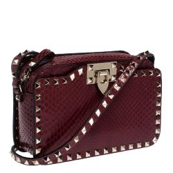 Pre Owned Valentino Red Python Rockstud Crossbody Bag