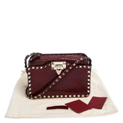 Pre Owned Valentino Red Python Rockstud Crossbody Bag