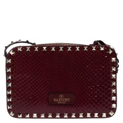 Pre Owned Valentino Red Python Rockstud Crossbody Bag