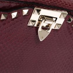 Pre Owned Valentino Red Python Rockstud Crossbody Bag
