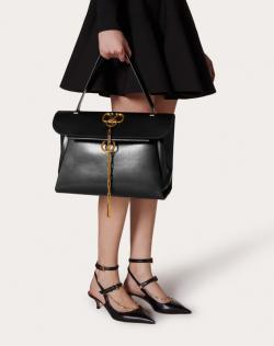 Pre Owned Valentino Black Smooth Leather VCHAIN Top Handle Bag