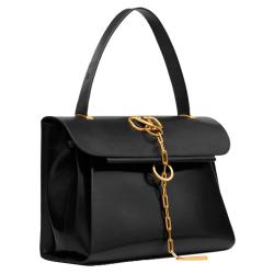 Pre Owned Valentino Black Smooth Leather VCHAIN Top Handle Bag