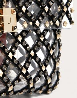 Pre Owned Valentino Transparent Polymer and Velvet Medium Rockstud Spike.It Chain Shoulder Bag