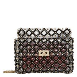 Pre Owned Valentino Transparent Polymer and Velvet Medium Rockstud Spike.It Chain Shoulder Bag
