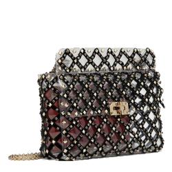 Pre Owned Valentino Transparent Polymer and Velvet Medium Rockstud Spike.It Chain Shoulder Bag