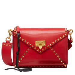 Valentino Red Leather Medium Rockstud Hype Shoulder Bag