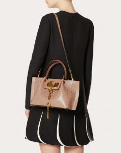 Pre Owned Valentino Rose Canelle Leather Flower Embellishments Small VLOGO Escape Shopper Tote