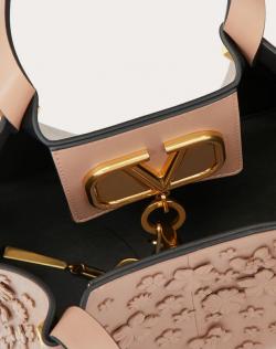 Pre Owned Valentino Rose Canelle Leather Flower Embellishments Small VLOGO Escape Shopper Tote