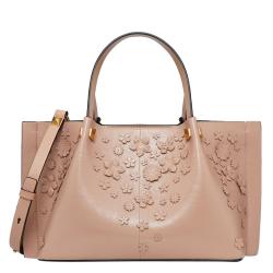 Pre Owned Valentino Rose Canelle Leather Flower Embellishments Small VLOGO Escape Shopper Tote