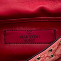 Pre Owned Valentino Light Poppy Quilted Patent Leather Small Rockstud Spike Chain Shoulder Bag