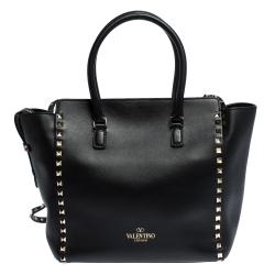 Pre Owned Valentino Black Leather Rockstud Tote