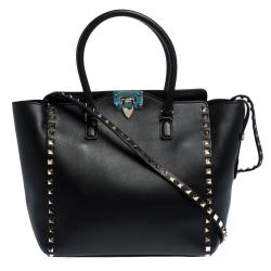 Pre Owned Valentino Black Leather Rockstud Tote