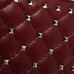 Pre Owned Valentino Rosso V. Soft Leather Rockstud Spike Compact Wallet