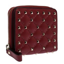 Valentino Rosso V. Soft Leather Rockstud Spike Compact Wallet