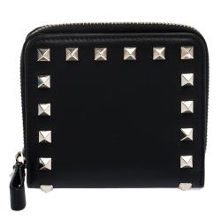 مملوكة مسبقًا Valentino Black Leather Rockstud Coin Purse