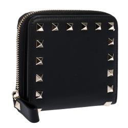 مملوكة مسبقًا Valentino Black Leather Rockstud Coin Purse