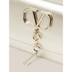 Pre Owned Valentino Garavani Metallic Silver V-Logo Clutch
