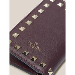 Pre Owned Valentino Garavani Burgundy Rockstud Leather Bifold Wallet
