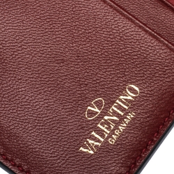 Pre Owned Valentino Red Leather Rockstud Spike Compact Wallet