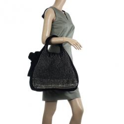 Pre Owned Valentino Nuage Bow Black Hobo with Crystal Bag