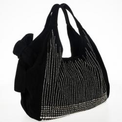 Pre Owned Valentino Nuage Bow Black Hobo with Crystal Bag