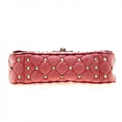 Pre Owned Valentino Light Poppy Quilted Patent Leather Small Rockstud Spike Chain Shoulder Bag