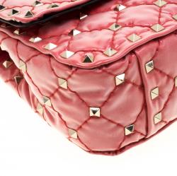 Pre Owned Valentino Light Poppy Quilted Patent Leather Small Rockstud Spike Chain Shoulder Bag