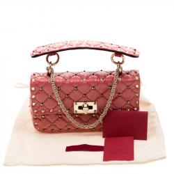 Pre Owned Valentino Light Poppy Quilted Patent Leather Small Rockstud Spike Chain Shoulder Bag