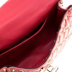 Pre Owned Valentino Light Poppy Quilted Patent Leather Small Rockstud Spike Chain Shoulder Bag