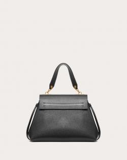 Pre Owned Valentino Black Leather Small VRING Top Handle Bag