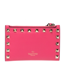 مملوكة مسبقًا محفظة فالنتينو ثنائية الطية مرصعة جلد وردي