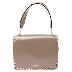 Valentino Clay Leather Rockstud Top Handle Bag