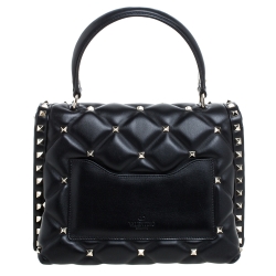 Valentino Black Quilted Leather Medium VLTN Candystud Top Handle Bag