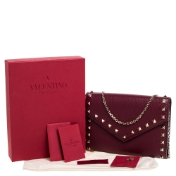 Valentino Cerise Leather Rockstud WOC Clutch Bag