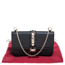 Valentino Black Leather Glam Lock Chain Shoulder Bag