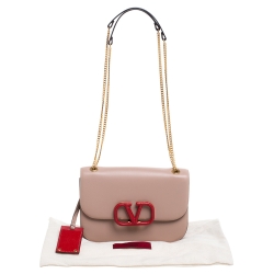 Valentino Rose Cannelle/Rouge Leather Small VLOCK Chain Shoulder Bag