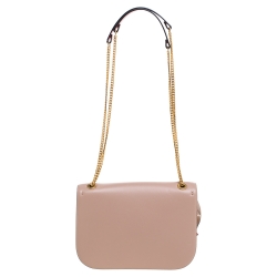 Valentino Rose Cannelle/Rouge Leather Small VLOCK Chain Shoulder Bag