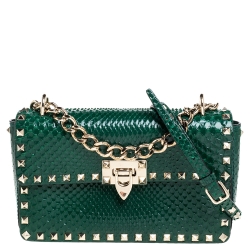 Valentino Emerald Green Python Small Rockstud Shoulder Bag