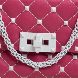 Pre Owned Valentino Pink Quilted Leather Small Rockstud Spike Chain Shoulder Bag