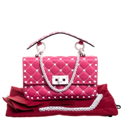 Pre Owned Valentino Pink Quilted Leather Small Rockstud Spike Chain Shoulder Bag