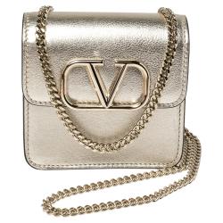 Pre Owned Valentino Sahara Leather VSLING Chain Compact Wallet